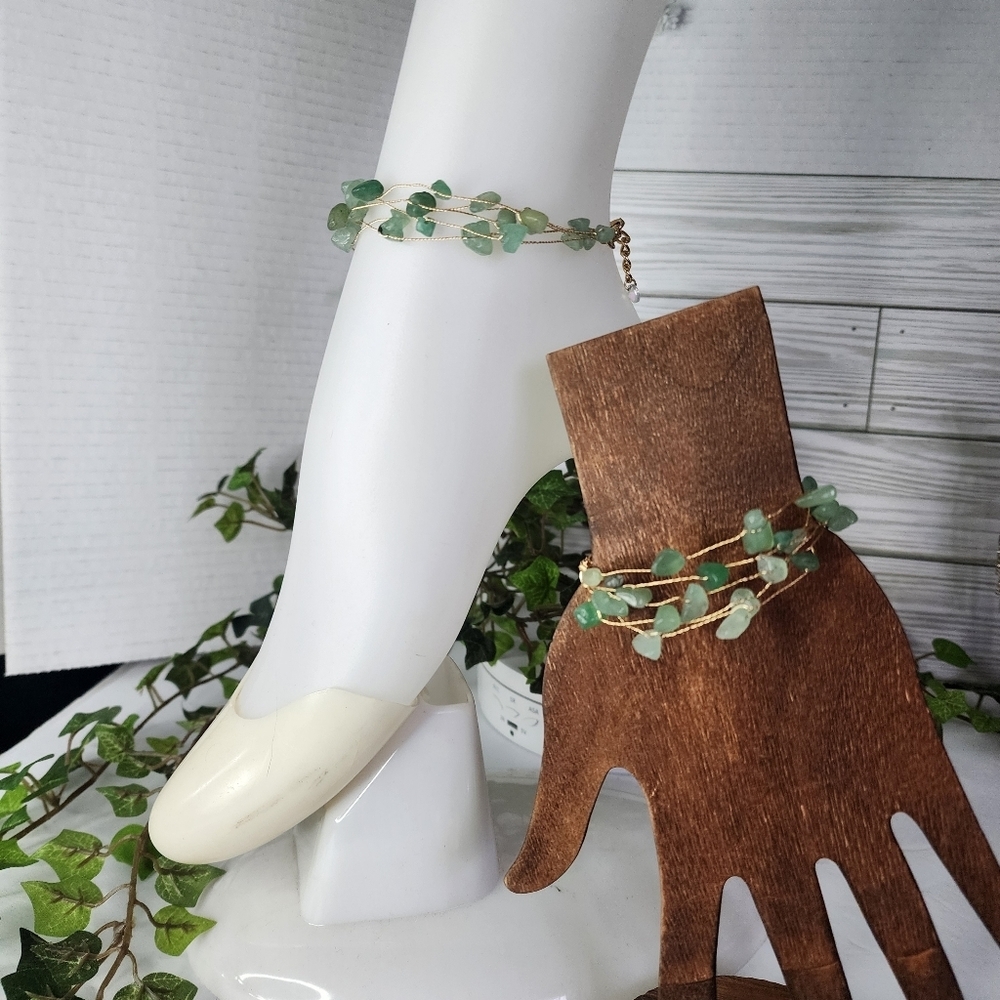 Multi Strand Green Natural Stone Bracelet and Anklet Set Handmade New
